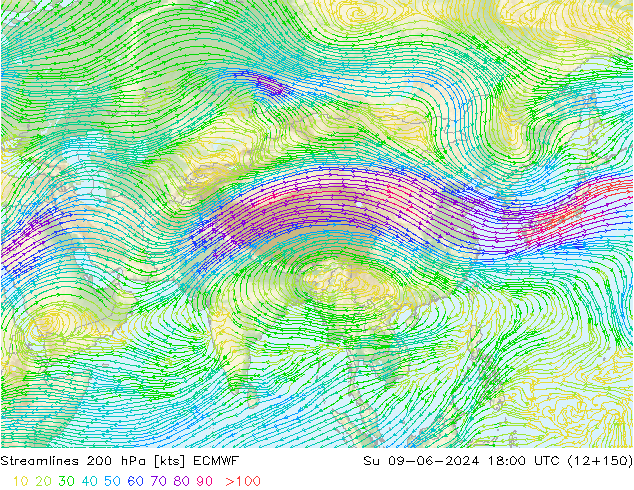 Streamlines 200 hPa ECMWF Su 09.06.2024 18 UTC