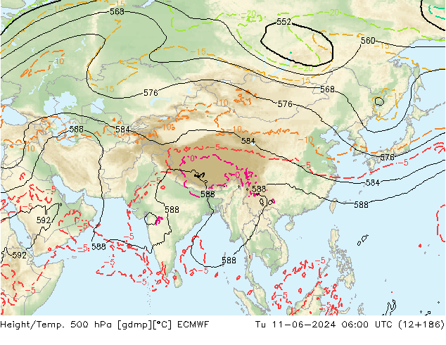 Z500/Rain (+SLP)/Z850 ECMWF Di 11.06.2024 06 UTC