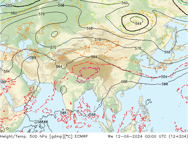 Z500/Rain (+SLP)/Z850 ECMWF mer 12.06.2024 00 UTC