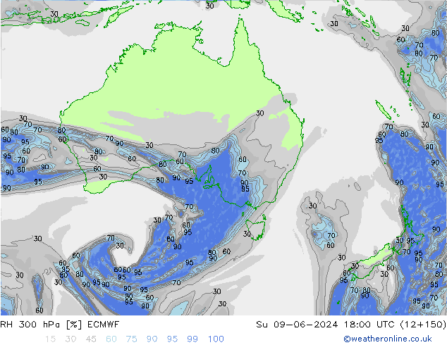 Humedad rel. 300hPa ECMWF dom 09.06.2024 18 UTC