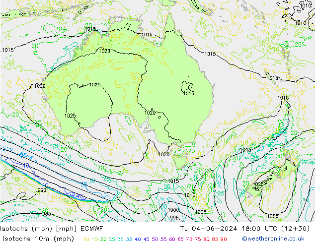 Isotachs (mph) ECMWF Tu 04.06.2024 18 UTC