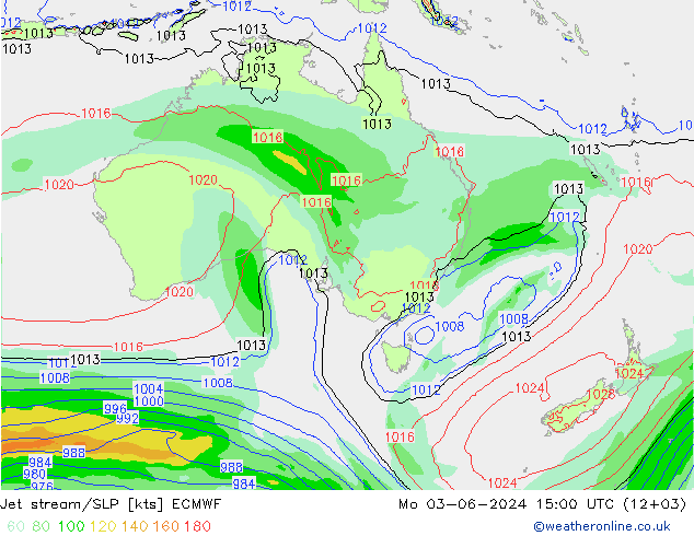 Jet Akımları/SLP ECMWF Pzt 03.06.2024 15 UTC