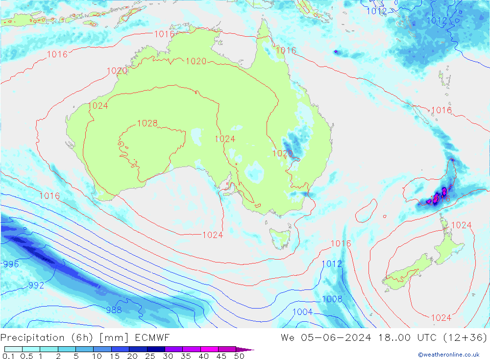 Precipitação (6h) ECMWF Qua 05.06.2024 00 UTC