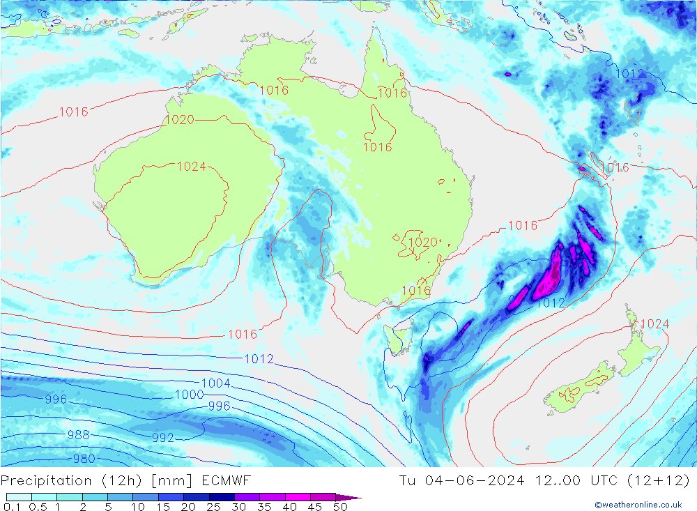 Precipitation (12h) ECMWF Tu 04.06.2024 00 UTC