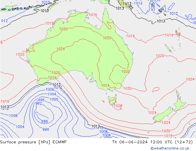 Surface pressure ECMWF Th 06.06.2024 12 UTC