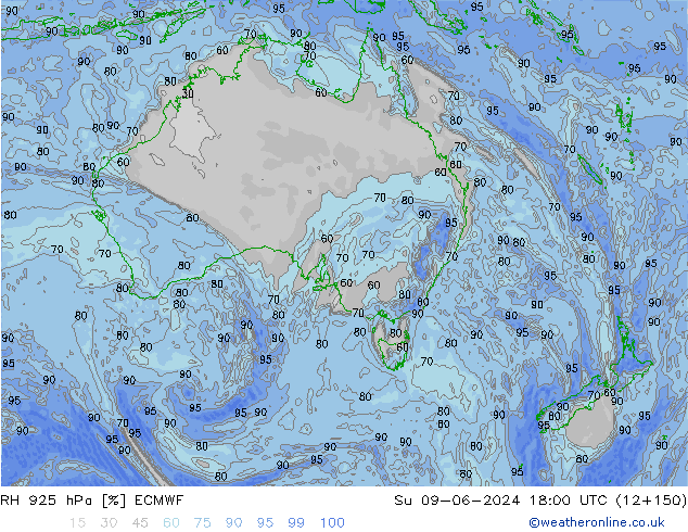 RH 925 hPa ECMWF Dom 09.06.2024 18 UTC