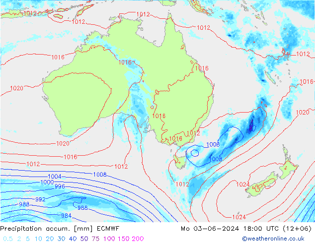 Precipitation accum. ECMWF pon. 03.06.2024 18 UTC