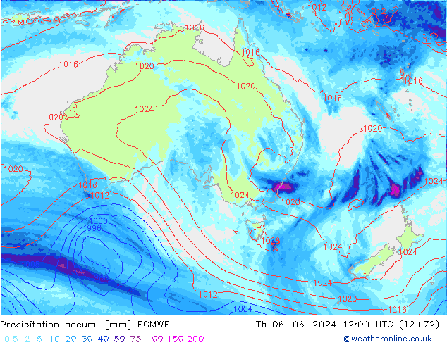 Precipitation accum. ECMWF gio 06.06.2024 12 UTC