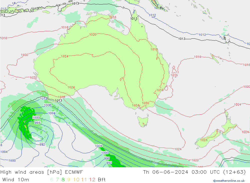 yüksek rüzgarlı alanlar ECMWF Per 06.06.2024 03 UTC