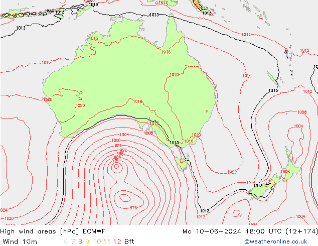 Izotacha ECMWF pon. 10.06.2024 18 UTC