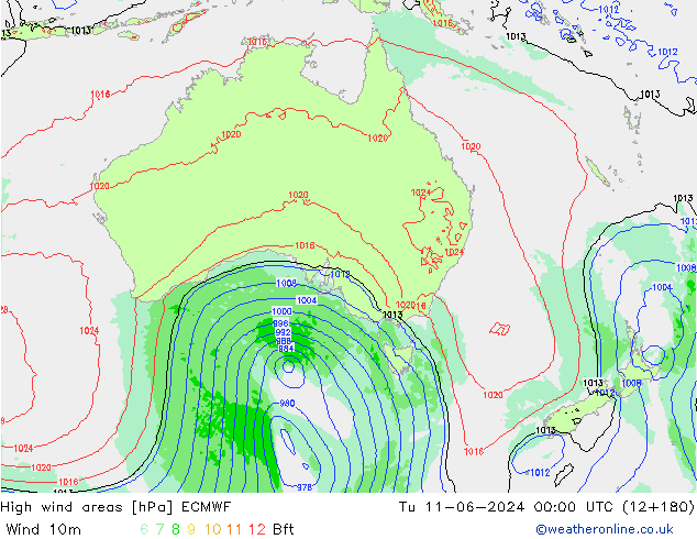 High wind areas ECMWF Tu 11.06.2024 00 UTC