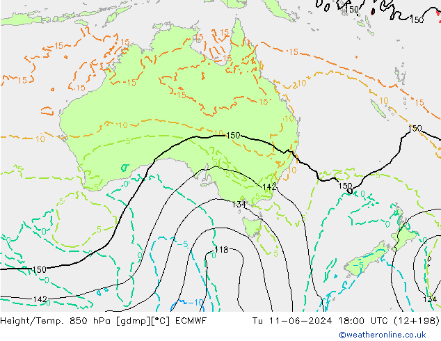 Height/Temp. 850 hPa ECMWF Di 11.06.2024 18 UTC