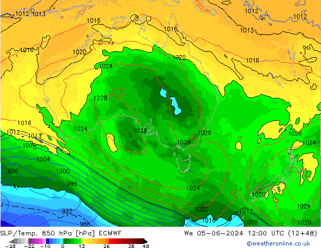 SLP/Temp. 850 hPa ECMWF We 05.06.2024 12 UTC