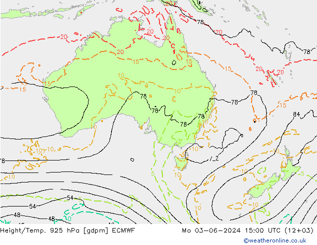 Height/Temp. 925 hPa ECMWF pon. 03.06.2024 15 UTC