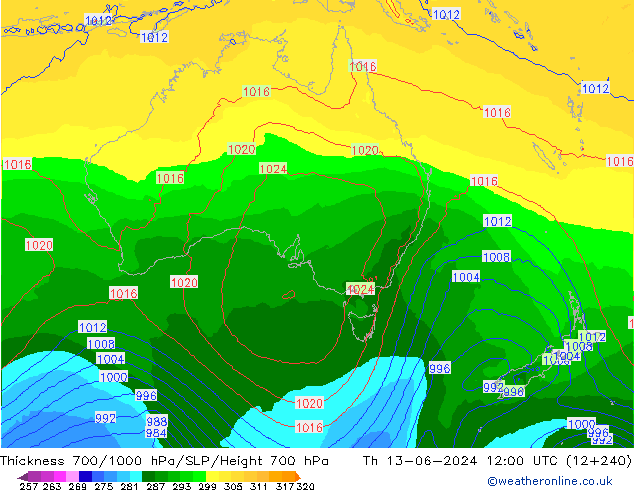 Thck 700-1000 hPa ECMWF Th 13.06.2024 12 UTC