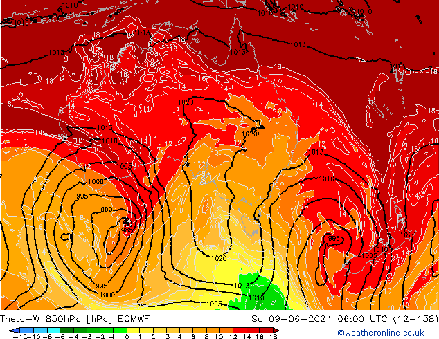 Theta-W 850hPa ECMWF Su 09.06.2024 06 UTC