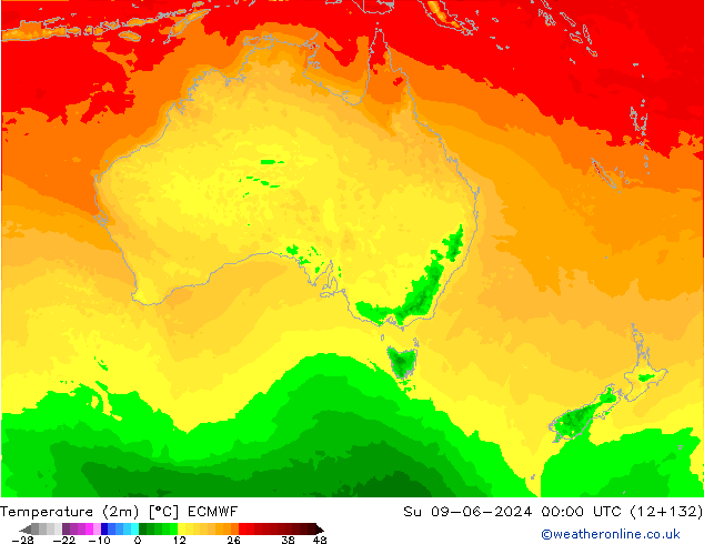 Temperatuurkaart (2m) ECMWF zo 09.06.2024 00 UTC