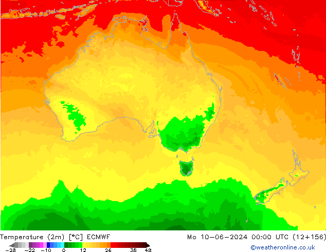 Temperatuurkaart (2m) ECMWF ma 10.06.2024 00 UTC