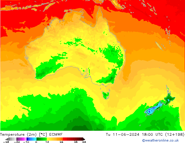 Temperaturkarte (2m) ECMWF Di 11.06.2024 18 UTC