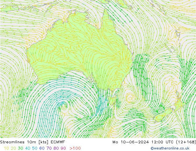 Linha de corrente 10m ECMWF Seg 10.06.2024 12 UTC