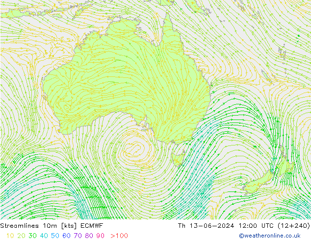 Streamlines 10m ECMWF Th 13.06.2024 12 UTC