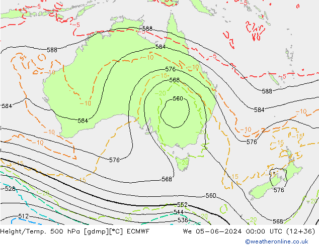 Z500/Rain (+SLP)/Z850 ECMWF Mi 05.06.2024 00 UTC