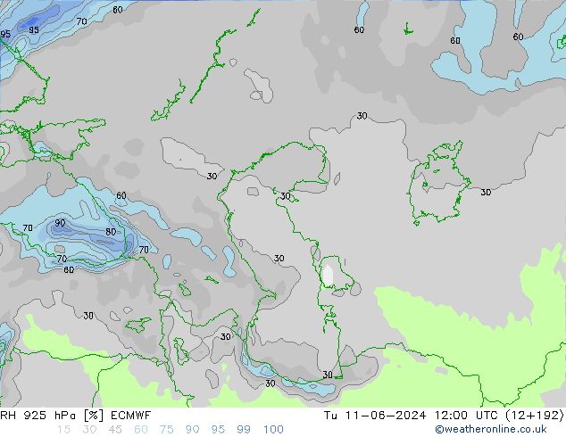 Humedad rel. 925hPa ECMWF mar 11.06.2024 12 UTC