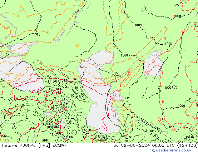 Theta-e 700hPa ECMWF zo 09.06.2024 06 UTC