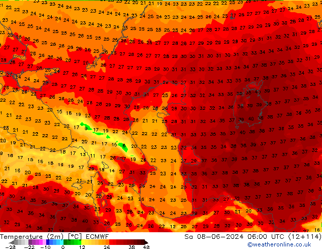 Sıcaklık Haritası (2m) ECMWF Cts 08.06.2024 06 UTC