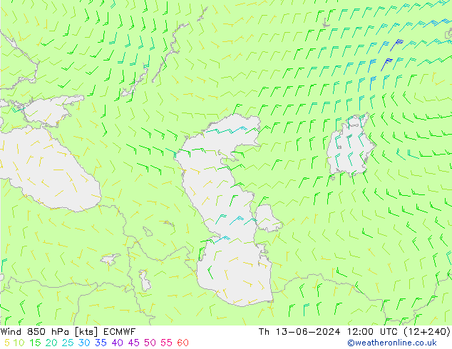 Wind 850 hPa ECMWF do 13.06.2024 12 UTC