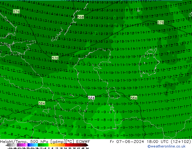 Z500/Rain (+SLP)/Z850 ECMWF Fr 07.06.2024 18 UTC