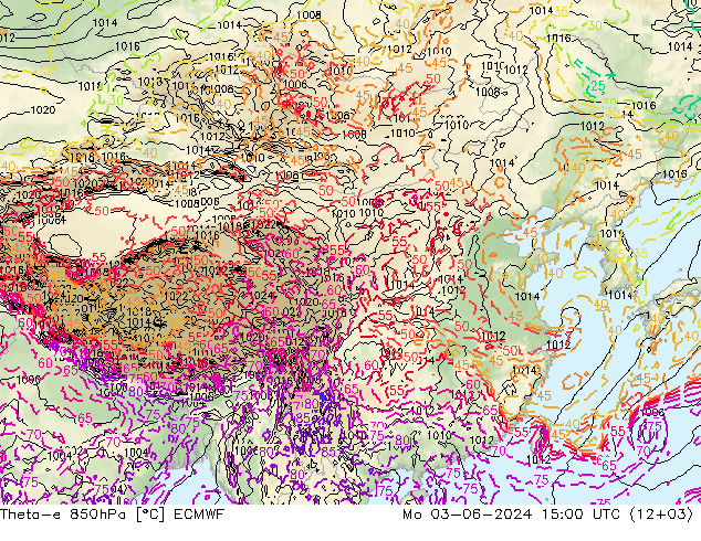 Theta-e 850hPa ECMWF Pzt 03.06.2024 15 UTC