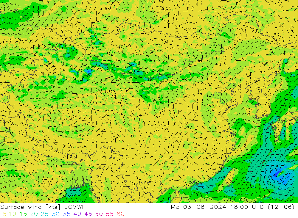 Surface wind ECMWF Mo 03.06.2024 18 UTC