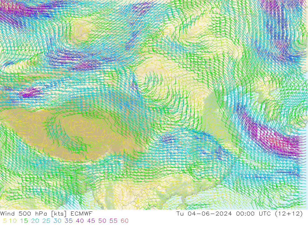 风 500 hPa ECMWF 星期二 04.06.2024 00 UTC