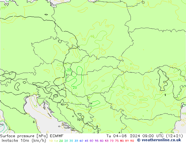 Isotachs (kph) ECMWF mar 04.06.2024 09 UTC