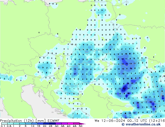 Precipitation (12h) ECMWF We 12.06.2024 12 UTC