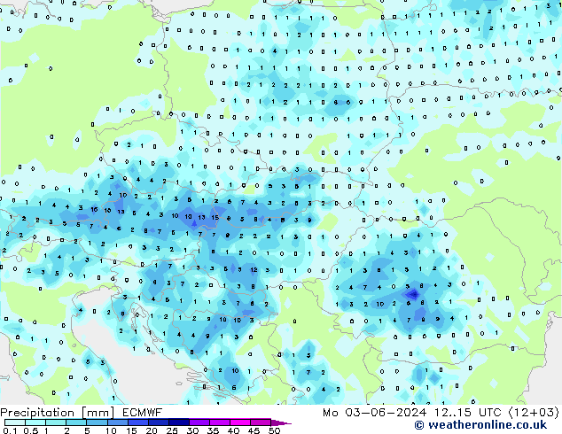 Srážky ECMWF Po 03.06.2024 15 UTC