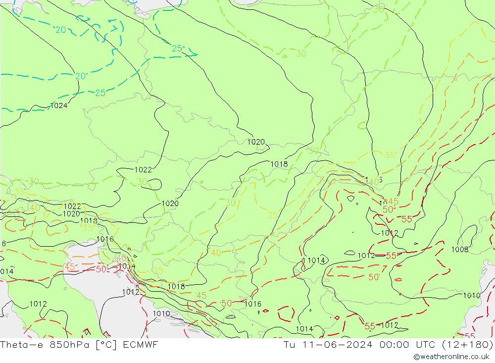 Theta-e 850hPa ECMWF  11.06.2024 00 UTC