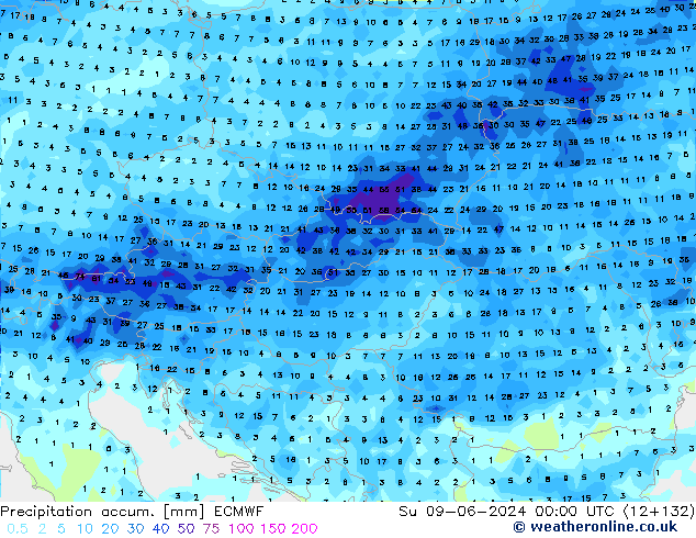 Precipitation accum. ECMWF Su 09.06.2024 00 UTC