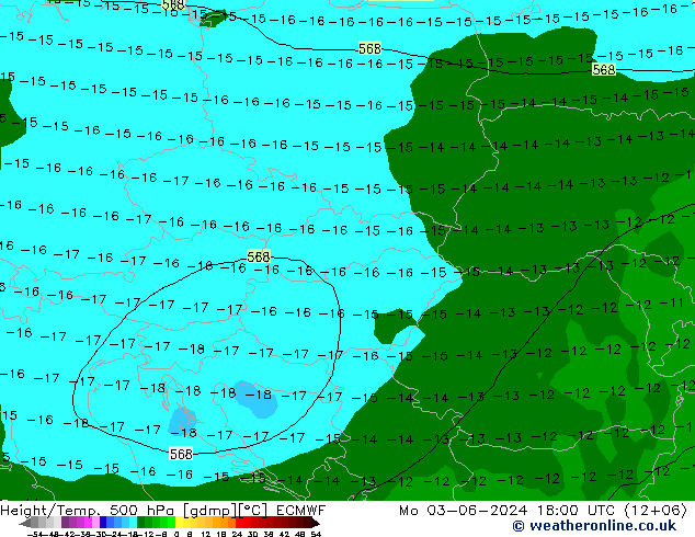 Z500/Rain (+SLP)/Z850 ECMWF Po 03.06.2024 18 UTC