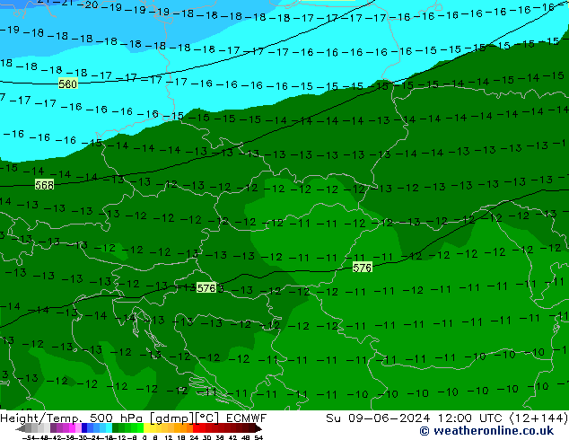 Z500/Yağmur (+YB)/Z850 ECMWF Paz 09.06.2024 12 UTC