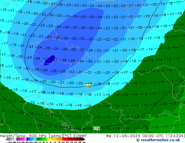 Z500/Rain (+SLP)/Z850 ECMWF We 12.06.2024 00 UTC