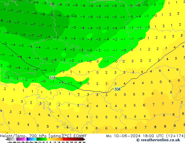 Height/Temp. 700 hPa ECMWF Seg 10.06.2024 18 UTC