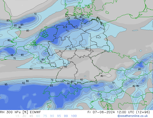 RH 300 hPa ECMWF ven 07.06.2024 12 UTC