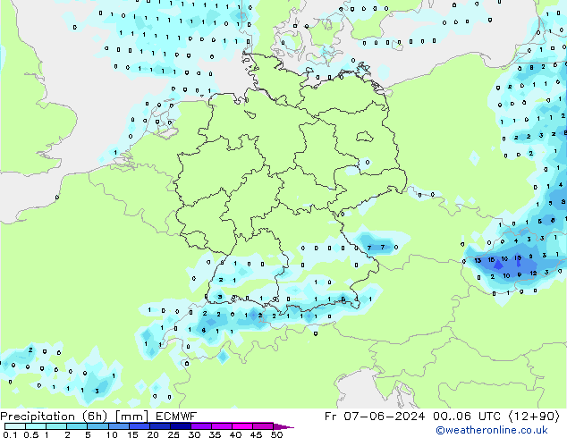 Precipitazione (6h) ECMWF ven 07.06.2024 06 UTC