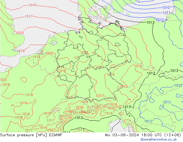 Bodendruck ECMWF Mo 03.06.2024 18 UTC