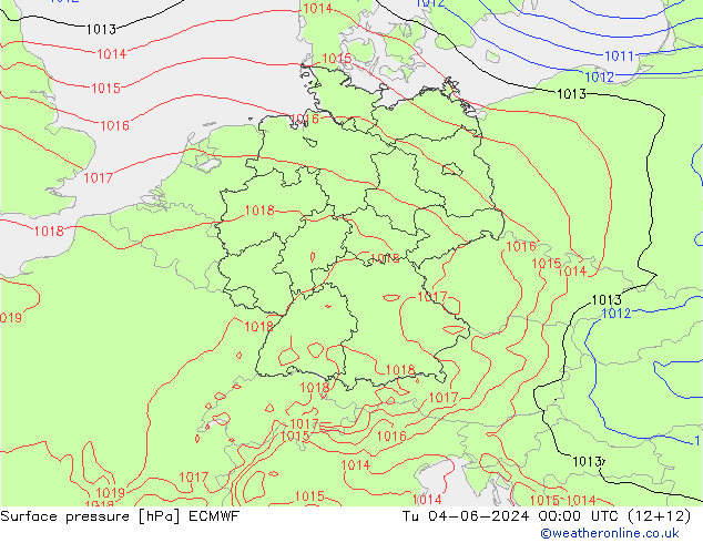 Surface pressure ECMWF Tu 04.06.2024 00 UTC