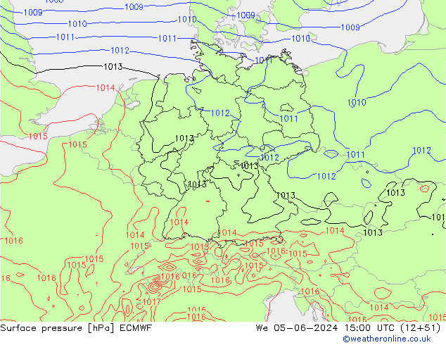 Surface pressure ECMWF We 05.06.2024 15 UTC