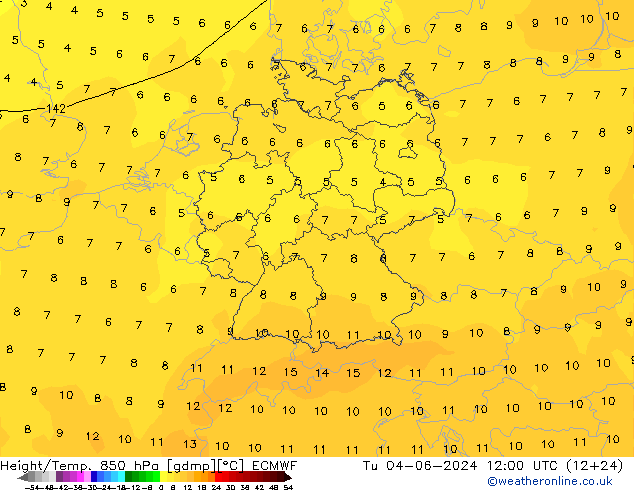 Height/Temp. 850 hPa ECMWF Ter 04.06.2024 12 UTC