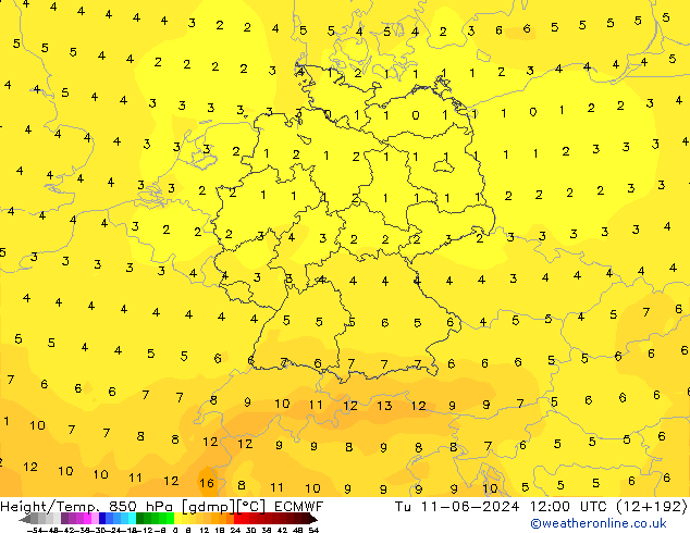 Z500/Rain (+SLP)/Z850 ECMWF Tu 11.06.2024 12 UTC